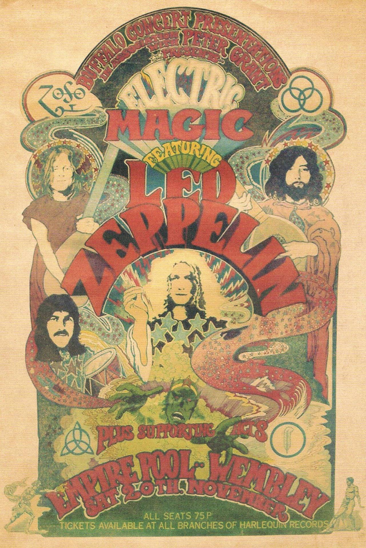 babeimgonnaleaveu:
“ Poster for Led Zeppelin’s concert at the Wembley Empire Pool, used to help promote its Winter 1971 U.K. tour.
”