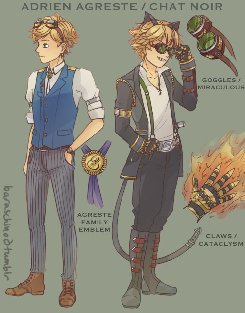 baraschino:   Miraculous AU Week Day 3: Technology AU my friend @aclahayr and i decided to do a steampunk AU! he wrote a fic, which you can check out here, and i worked hard to draw these to go along with it! hope you all like it<3 