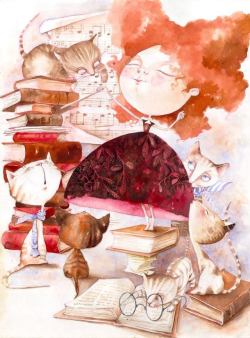 bibliolectors: Sinfonia gatuna entre libros (ilustración de   Gabi Baracsi)