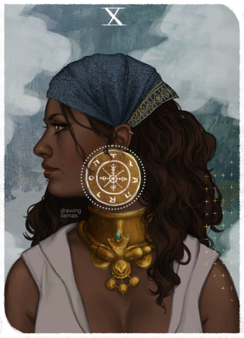 drawingllamas:X. The Wheel Of Fortune Isabela Tarot card I did for an event on Instagram - check i