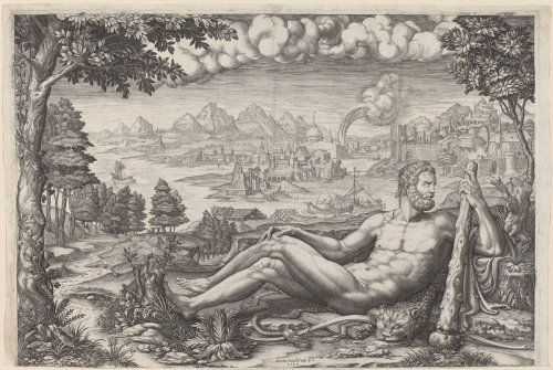 the-evil-clergyman:Hercules Resting from His Labors by Giorgio Ghisi (1567)