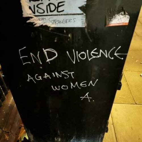 “End violence against women” Seen outside Euston station in London