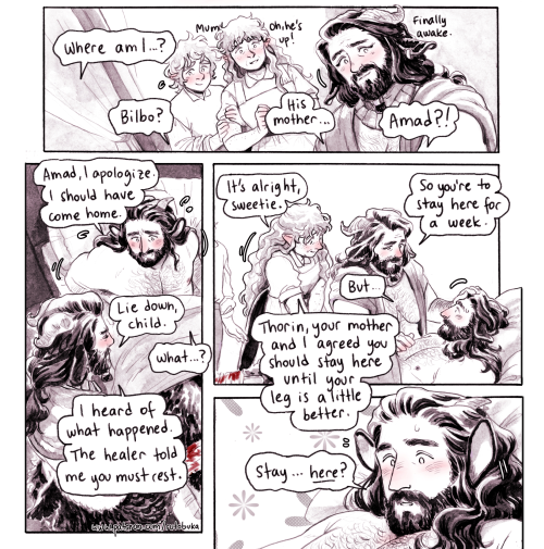 I’ve posted this entire little comic on AO3! It’s about satyr Thorin having to stay over at Bilbo’s 