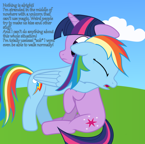 magical-loyalty:  She didn’t have a good start into this day.   I would have liked to include some messages from you but I can’t do that right now. One of them was “Great job rainbow just stepped on a landmine” by toointernetnacho   Aww, Dashie