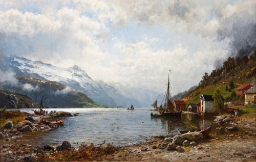 sbsebek:The sun breaks through the clouds, Hardanger Fjord.Anders Monsen Askevold - 1889.   