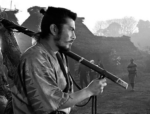 gatabella:Toshiro Mifune on the set of Seven Samurai“By carrying a live blade, it has forced me to m