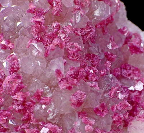 Roselite on Calcite - Agoudal Mine, Bou Azzer, Morocco