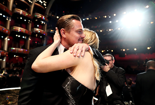 mcavoys:Leonardo DiCaprio and Kate Winslet backstage at the 88th Annual Academy Awards at Dolby Thea