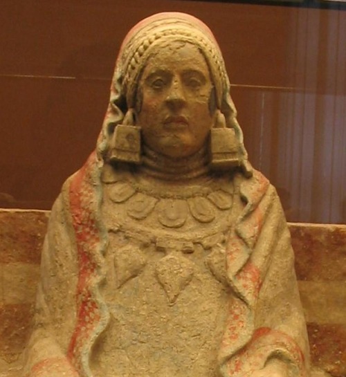 The lady, or Dama de Baza ( site of the Ibero-Roman city of Basti), an ancient  Iberian sculptu