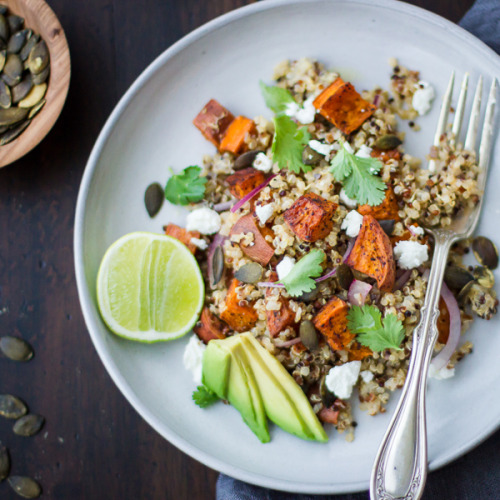 Roasted Sweet Potato Quinoa Salad w. Lime &amp; Chilli 1 &frac34; pounds sweet potatos (jewe