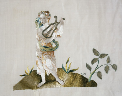 heaveninawildflower:Bed hanging with Pegasus and the Nine Muses (Italy, circa 1700).Silk with silk a