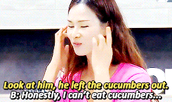 chan-soo:   Byun Baekhyun forever struggling with his food (╯°Д°）╯cucumber