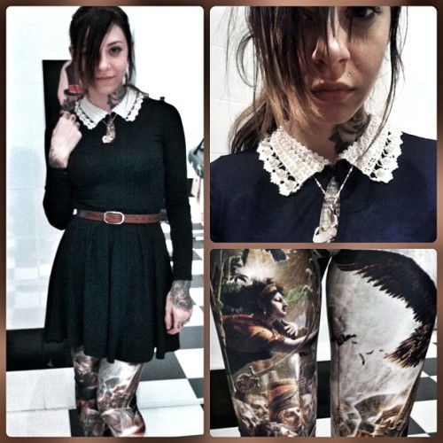 gogoblackwater:  Yesterday’s #ootd : dress : Asos / leggings: @blackmilkclothing / necklace: @bloodm