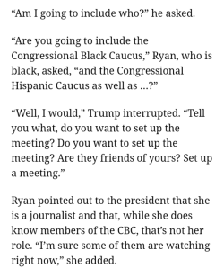 donaldtrumpsays:  “Well, I would,” Trump interrupted. “Tell you what, do you want to set up the meeting? Do you want to set up the meeting? Are they friends of yours? Set up a meeting.”  President Trump to reporter April Ryan about a meeting with