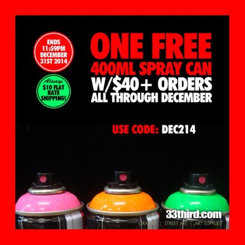 Get a FREEE 400 ML Spray Can all DECEMBER w/ $40+ Orders!!! Use Code: DEC214 at checkout! http://ww