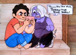 aceloser-draws:  tiniest-punk asked for Steven and Amethyst hanging out. 