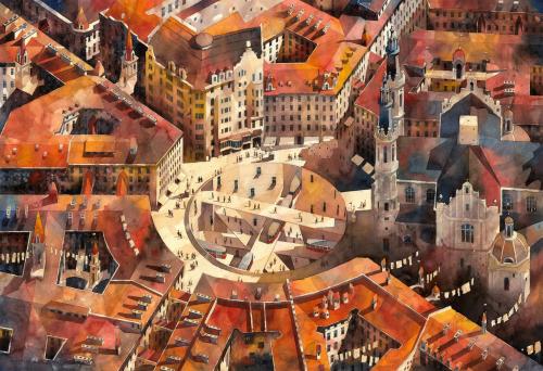 lamus-dworski:Re-imagined views of Warsaw on watercolor paintings by Tytus Brzozowski.