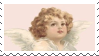 A page deco stamp depicting a vintage looking cherub on a pastel pink background.