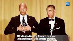 sandandglass:  President Obama with his anger translator at the 2015 White House Correspondents' Dinner