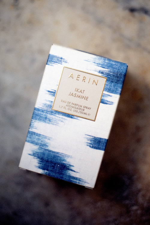 Aerin, Ikat Jasmine perfume. Watercolor packaging. 