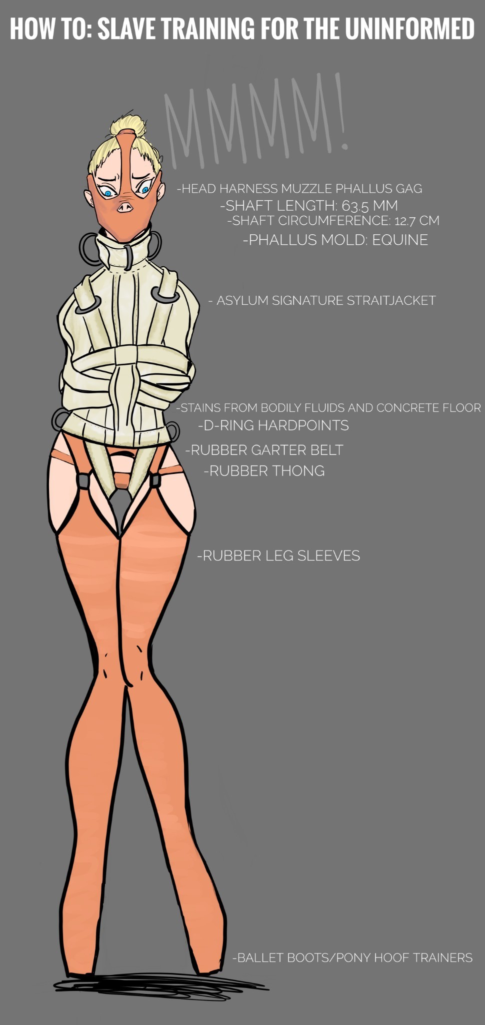 howtoslavetraining:Meanwhile at the Asylum:Asset #J23-20 (Pixie) is a frustratingly reluctant pony. Pixie is scheduled for rehabilitation via strict operant conditioning methods. She is a difficult subject due to her history as a vibrant and successful
