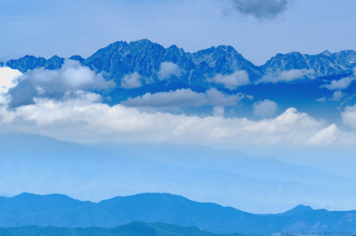 Central Alps of JapanTelephoto shot of the Japanese Central Alps taken from the peak of Mt. Nyukasa.