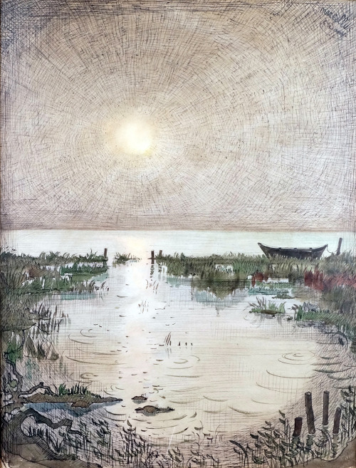 amare-habeo:     Emmanuel David (French Art School of XX-th century) Sunset (Soleil Couchant), N/D Watercolor, 64 x 49 cm 