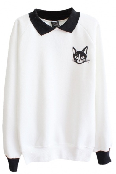itscutycat:  Cat Kitty Sweatshirt (30% off)Kitty Face PrintCat Print SweatshirtCat Pattern HoodieContrast Collar