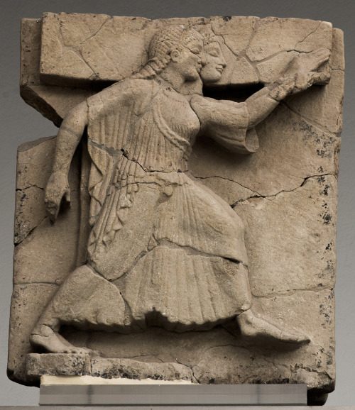 So-called Nereids. Sandstone. Metope from the temple of Hera