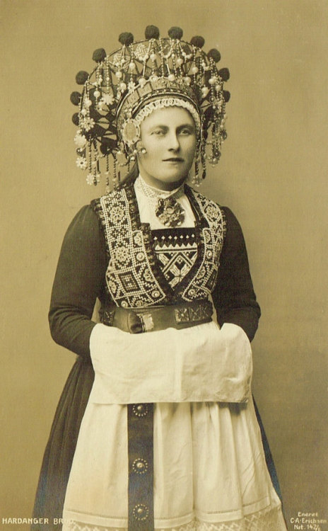 Early 1900s Norwegian Real Photo Postcards Traditional Folkloric Bunad Brides with Headdress from Ha