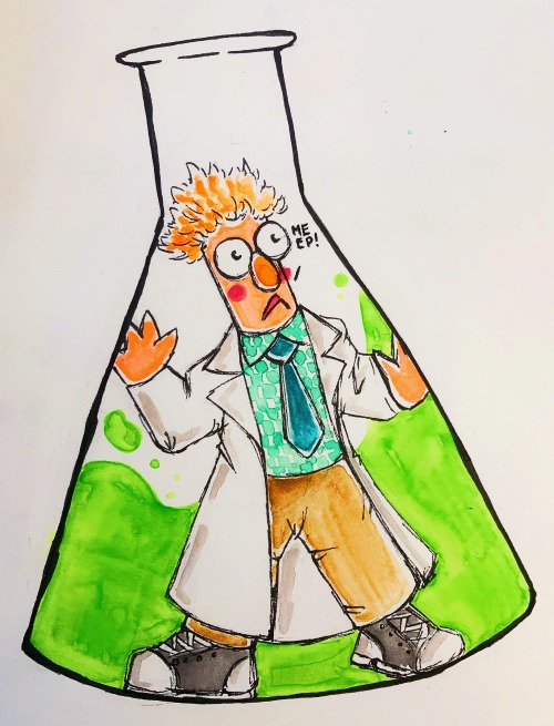 sunflowersnips:let him out of there!!![id: a watercolor drawing of beaker from the muppets, trapped 
