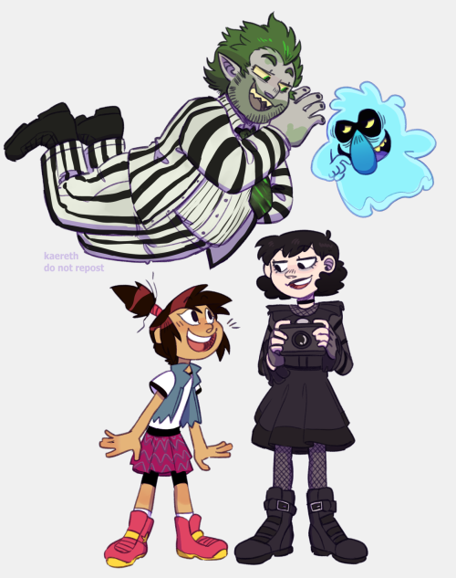 kaereth: Beetlejuice and Lydia meeting Scratch and Molly for a kofi! ghosts and girls ghosts and gir