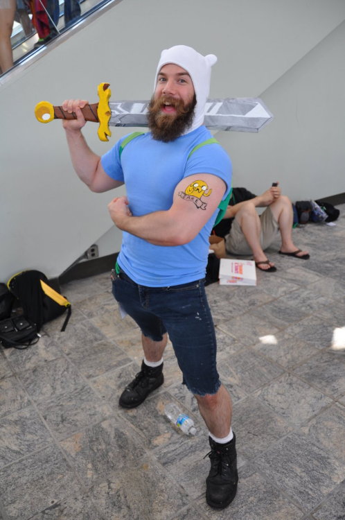 sublimesublemon: manthropologist: Cosplay of the day. I believe this bear is Finn the human from Adv