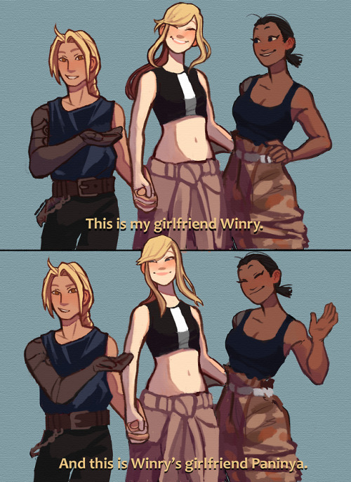 extraterezi:I was torn but then …winry has two hands (based on that one parks and recs scene)