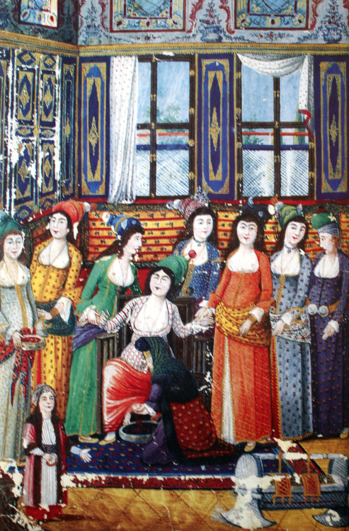 Birth scene in the harem from the Zanan-nameh by Fazil-Yildiz, 1790s.