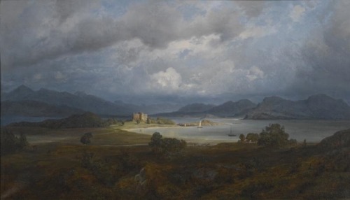 Carl Robert Kummer (1810–1889)Scottish landscape with a castle and loch