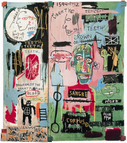 jesuslov: fuckinpolitics:  Jean-Michel Basquiat  In Italian   Acrylic, oil paintstick, and marker on canvas.  1983     