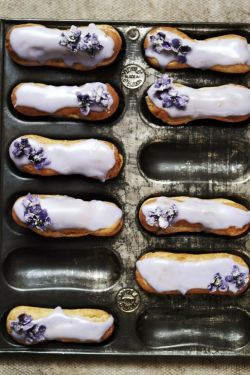 intensefoodcravings:Violet and Lemon Eclairs