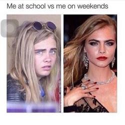 iamcaradelevingne:  Me all the time VS me