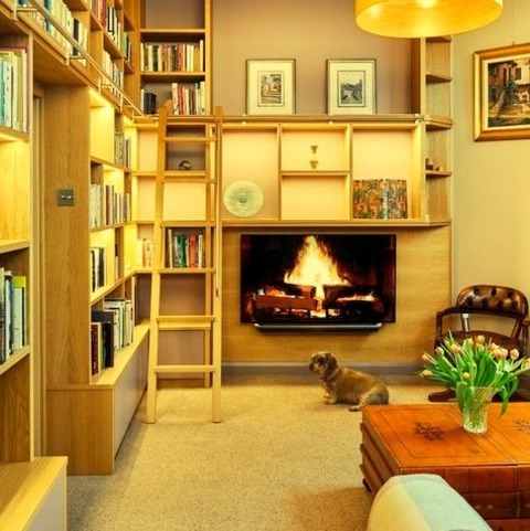 Home Office - Contemporary Home OfficeLarge, Modern Image Of A Home Office Library With A Beige Floor