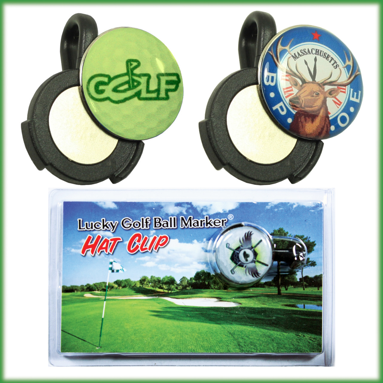 Magnetic Hat Clip made fits on any ball cap, pocket or shoelace to strongly hold a custom metal golf ball marker.