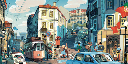 sbosma:  A big drawing of the city of Lisbon, Portugal, which I did for Light Gray Art Lab’s “In Place” exhibition. Lisbon, from my research, appears to be populated by cuties and wizards and Ghibli cars. You can check out all the work for the show