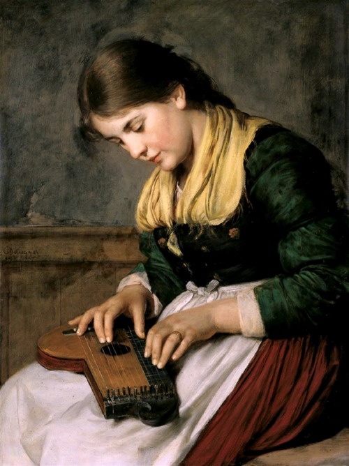 Girl Playing the Zither (1894). Franz von Defregger (Austrian, 1835-1921). Oil on board.In 1883, Def