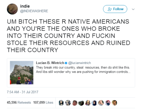 alwaysbewoke:  thewonderginger: the-real-eye-to-see:  How can you even say that?  It’s even funnier because Mount Rushmore was built on Native land that was supposed to be left alone.  But my fellow white people just built it anyways.  Didn’t give
