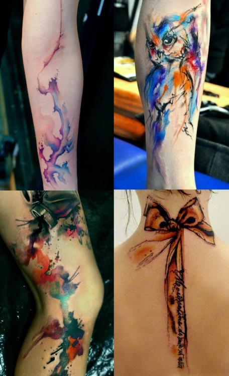 leavebonesexposed:Is it even possible to not love watercolor tattoos?This amazing technique doesn&rs