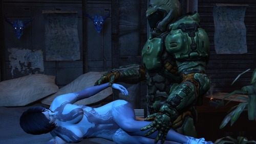 big-daddys: Cortana and Doomguy is now animated here is a short dialogue to go with it.Added with and without sound. Cortana “Who is this? This isn’t my Chief” Doomguy”No this isn’t the Master Chief, I am the Doomguy my gaming series came first