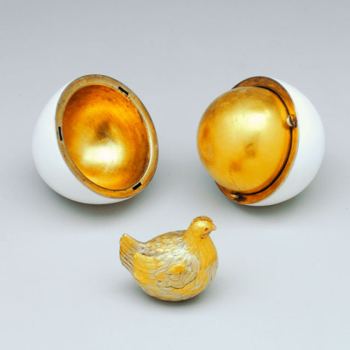 Fabrege eggs1. Bay-tree egg, 1911, with clockwork singing bird2. Coronation egg, 1897 (the coach was