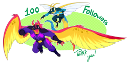 acaradical:  100 Follower Appreciation post! &lt;3 Went with drawing two Super OCs ‘cause you guys are super, mmmwah~ Thank you! 