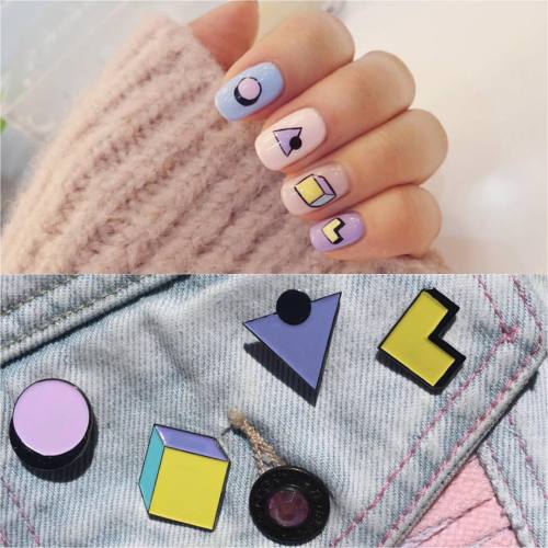 shoplaserkitten: Amazing fan nail art by @oh____yujin based on our pastel geometric pin set designe