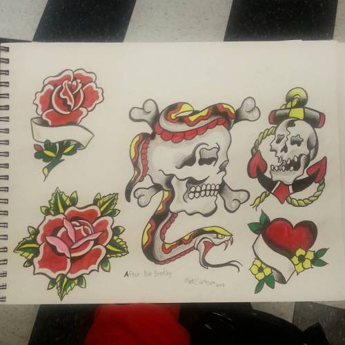 Working on some flash. Copying a sheet by Bob Bradley freehand, making modifications here n there. #ink #flash #drawing #art #skulls #rose  (at Empire Tattoo Quincy)
